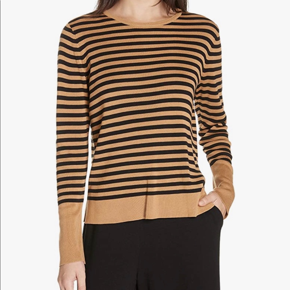 Eileen Fisher Womens Petites Tencel Blend Striped Sweater Brown nude black S